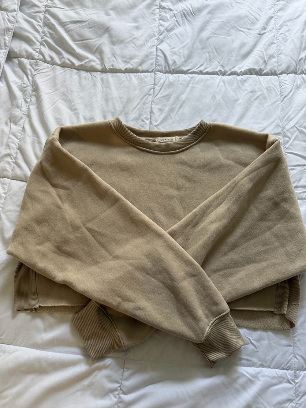 Tan Cropped Crewneck Sweatshirt
